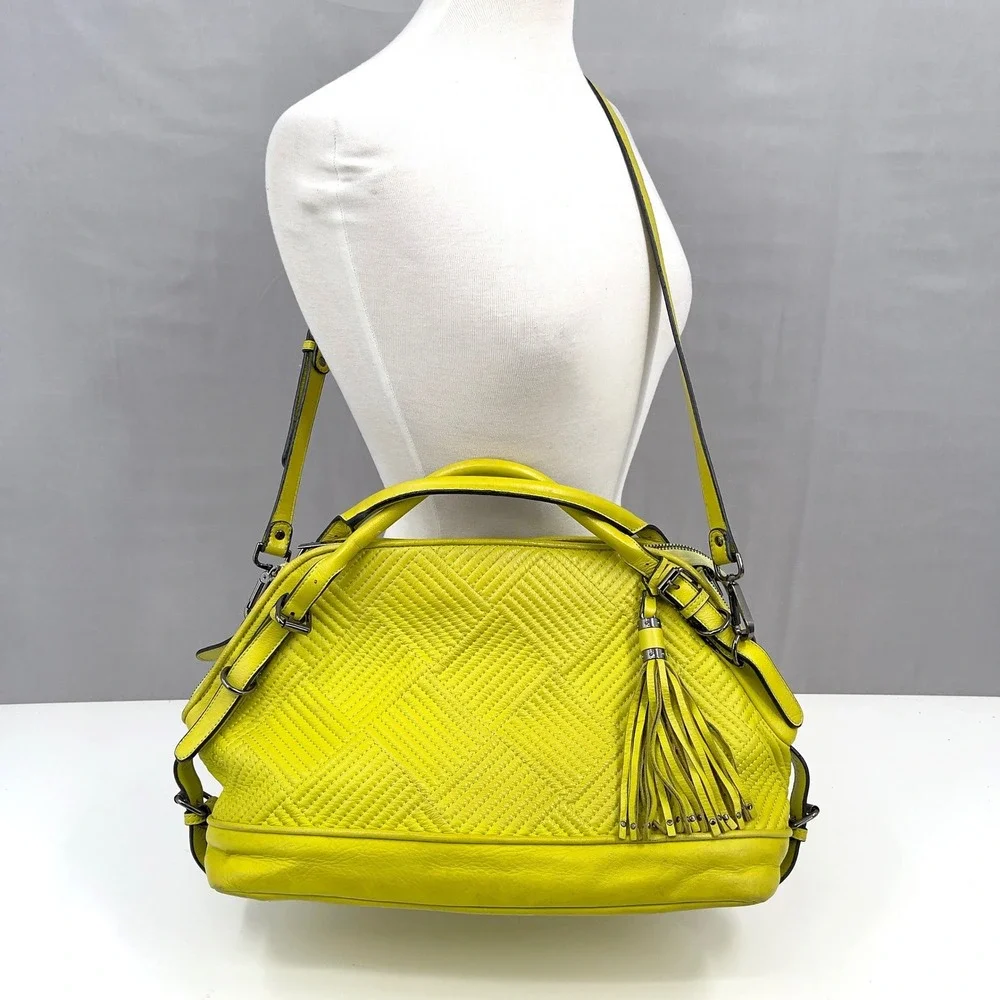 BCBG MaxAzria Satchel Crossbody Bag Neon Citron Acid Chartreuse Yellow Leather L